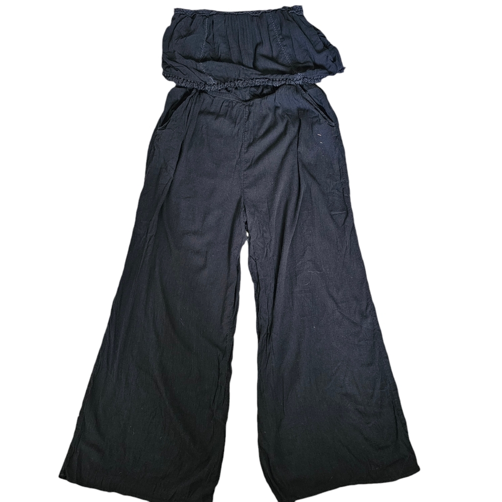 AERIE strapless black jumpsuit XL wide leg roomy comfortable